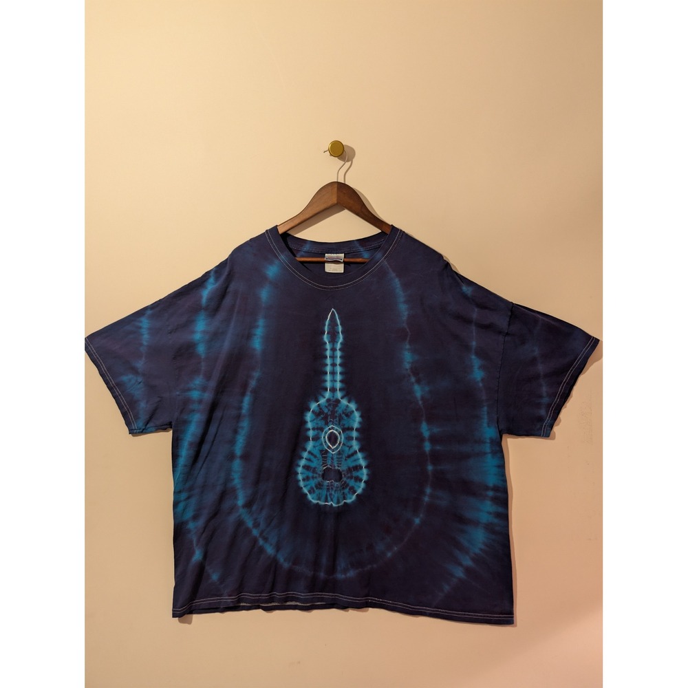 Hanes Guitar Tie Dye T-Shirt Mens 4XL Blue Excellent Oversized Music Boho Tee